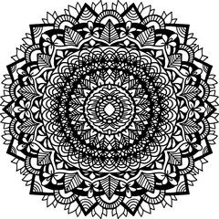 Abstract mandala ornament for adult coloring books. Asian pattern. Black and white authentic background.