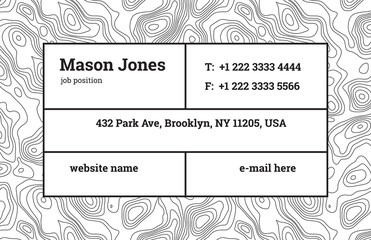 Super fashion design of a business card template. The modern trend, background contour maps and composition information in rectangular blocks. Bar fashion. Abstract wavy topographic graphics backdrop.