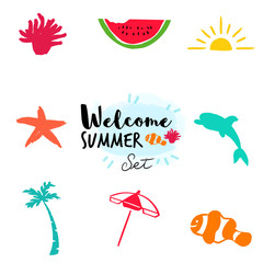 Obraz premium Summer hand drawn beach doodle illustration set