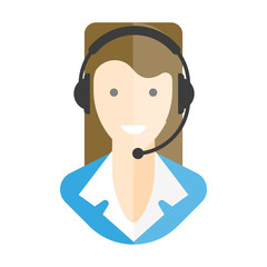 Woman-operator in headphones with microphone isolated portrait