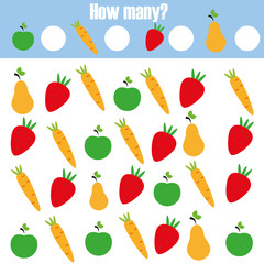 Counting educational children game, kids activity. How many objects task