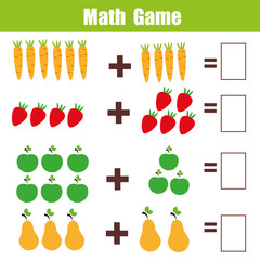 Math educational game for children, addition mathematics worksheet