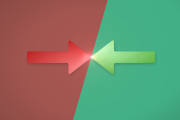 Color arrows denoting conflict. Flat format