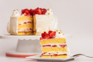 Strawberry cake with yellow dough