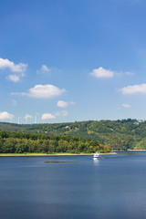 Fototapeta premium Tourist Ferry On Rursee, Germany