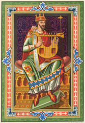 King Plays Psaltery. Date: 10th century