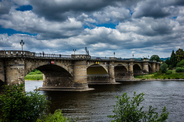 Fototapeta premium Bridge over the Elbe river in Pirna city, Saxon Switzerland, Germany