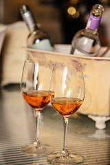 alcohol drinks in glasses on the table
