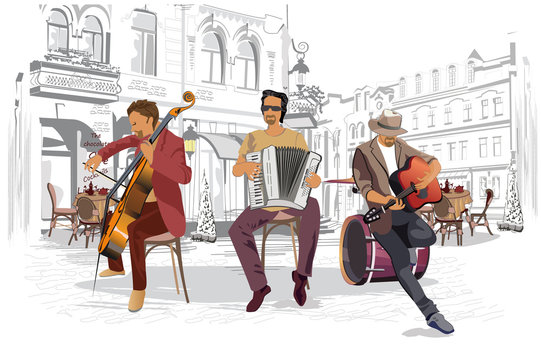 Series of the streets with musicians in the old city. 