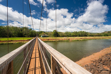 View of the famous swinging bridge in Hanapepe Kauai