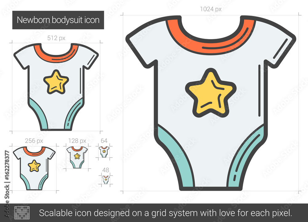 Poster newborn bodysuit line icon.