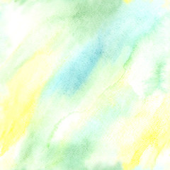 Bright Seamless Watercolor Abstract Pattern. Mix of Blue, Green and Yellow Blurred Color Splashes. Colorful Texture. Hand Painted Background - 162278360