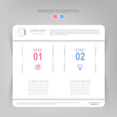 Infographic template of two steps on squares, tag banner, work sheet, flat design of business icon, vector