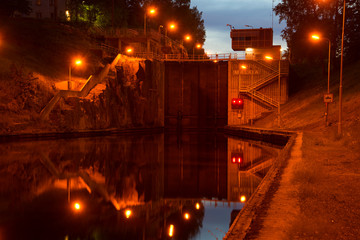 Gateway "Myalkiya" on the Saimaa Canal on June night