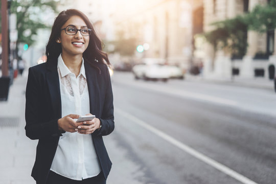 Happy Relaxed Elegant Business Woman Walking and Buttoning Black Suit.  Stock Image - Image of female, achievement: 142198409