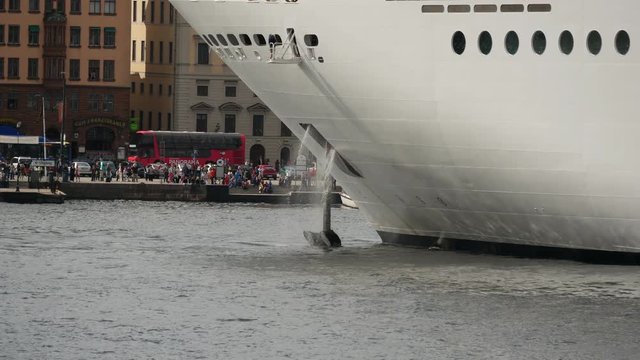 Raising the anchor of MSC Cruise ship in Stockholm, Sweden