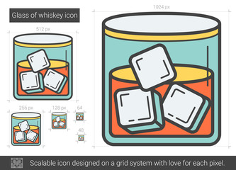 Glass of whiskey line icon.