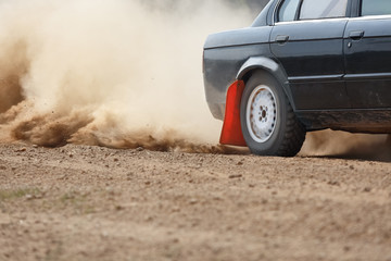Rally Car turning in dirt track (rear wheel drive) © toa555