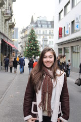 Happy girl on the street in switzerland