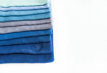 Samples of blue cotton fabric.Needlework or a handycraft concept.