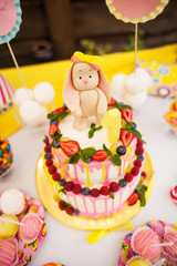 The two-storey cake for children's birthday with a hare