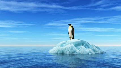 A penguin sits on an iceberg