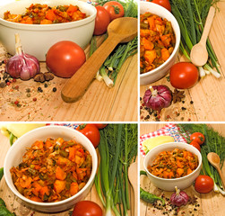 vegetable stew in a bowl on a wooden table
