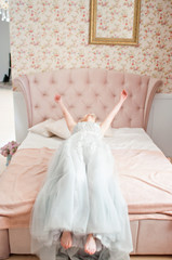 Fashion bride in gray dress with make-up smoky eyes