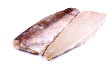 Hake Fillet. Fresh Frozen Fish (isolated). Close up
