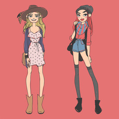 Fashion look girl beautiful girl woman female pretty young model style lady character vector illustration