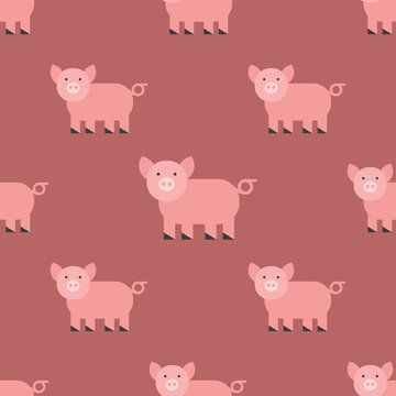 Cute pig cartoon animal seamless pattern farm mammal domestic piglet character vector illustration