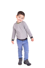 little boy posing isolated in white