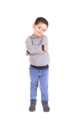 little boy posing isolated in white