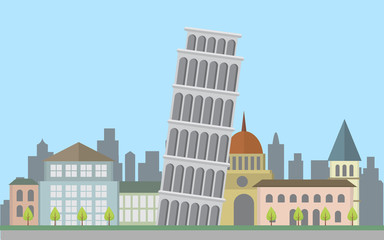 Concept of Italy banner with the leaning tower of Pisa