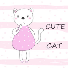 funny cute cat in cartoon style. vector print