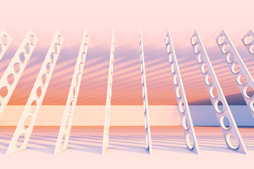 design element. 3D illustration. rendering. empty  hall construction sunset lighted. empty scene