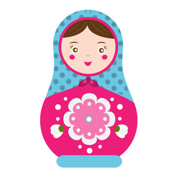 Matryoshka. Traditional russian nesting doll. Smiling Matreshka icon. Vector illustration