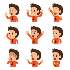Set of cartoon businessman faces showing different emotions