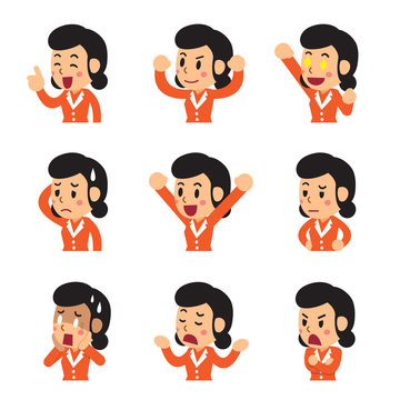 Set of vector cartoon businesswoman faces showing different emotions