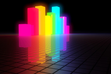 design element. 3d rendering background. rainbow colored lighting box array