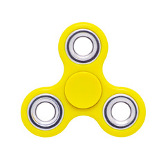 fidget finger spinner yellow anti stress toy isolated on white