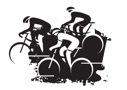 Road Cycling race.
Black expressive drawing of three road cyclists. Vector available.
