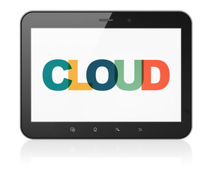 Cloud computing concept: Tablet Computer with Cloud on  display