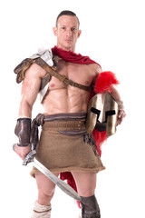 gladiator posing isolated in white
