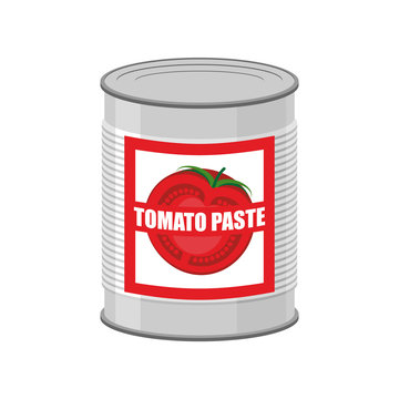 Tomato paste tin can. Canned food with tomatoes