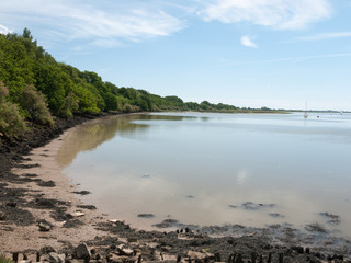 water surface of lake outside in summer clear day