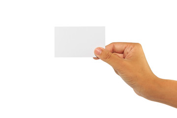Obraz premium Woman hand holding blank card isolated on white background