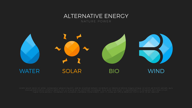 Alternative energy sources. Templates for renewable energy or ecology logos. Nature power symbols. Origami.