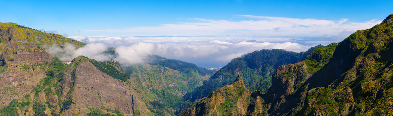 View of mountains on the route Encumeada - Boca De Corrida, Madeira Island, Portugal, Europe.