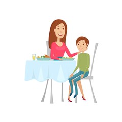 People in the restaurant for dinner. Vector illustration on a white background.